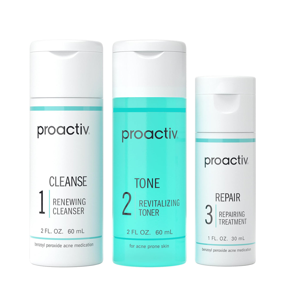 Proactiv 3 Step Acne Treatment - Benzoyl Peroxide Face Wash, Repairing Acne Spot Treatment for Face And Body, Exfoliating Toner - 60 Day Complete Acne Skin Care Kit