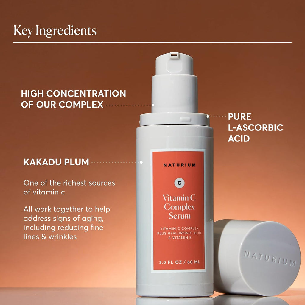Naturium Vitamin C Complex Serum, Hyaluronic Acid & Vitamin E, 2 fl oz | Facial Treatment for Fine Lines & Wrinkles, Anti-Aging Formula for Hydration, Sensitive Skin, Travel Size, Face Serm