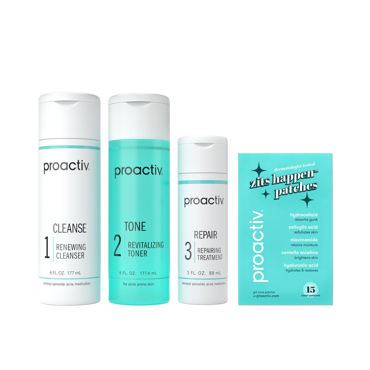 Proactiv 3 Step Acne Treatment - Benzoyl Peroxide Face Wash, Repairing Acne Spot Treatment for Face And Body, Exfoliating Toner - 60 Day Complete Acne Skin Care Kit