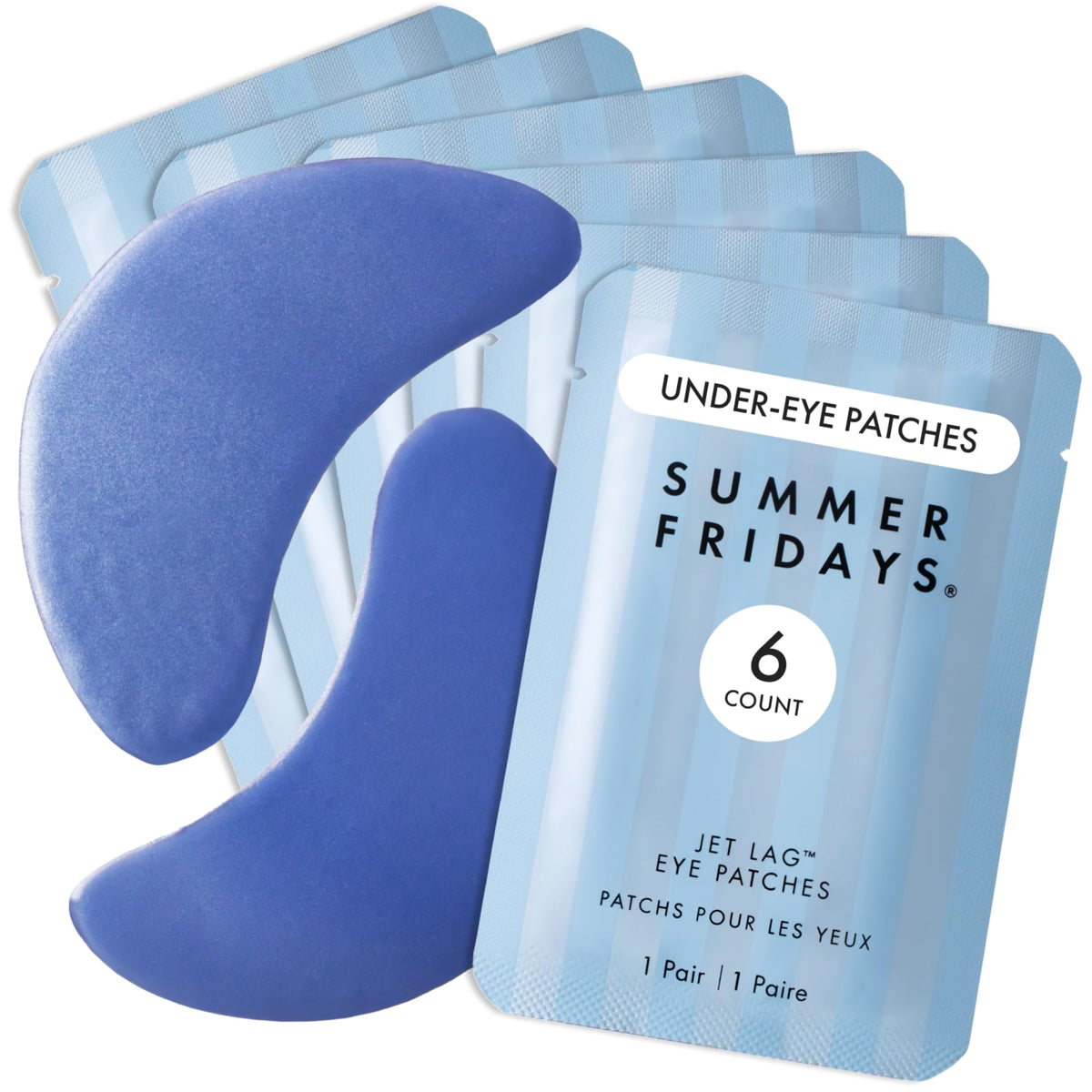 Summer Fridays Jet Lag Hydrating Eye Patches - De-puffing Hydrogel Under Eye Masks with Hyaluronic Acid, Caffeine + Peptides - Soothing + Refreshing At-Home + Travel Skin Care (15 Pairs)