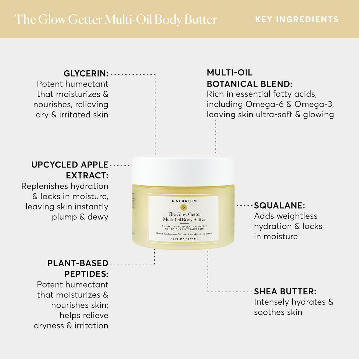 Naturium The Glow Getter Multi-Oil Body Butter, 7.7 fl oz | Nourishing Whipped Moisturizer, Oil Infused Formula with Shea Butter, Glycerin & Squalane, Deep Hydration for All Skin Types